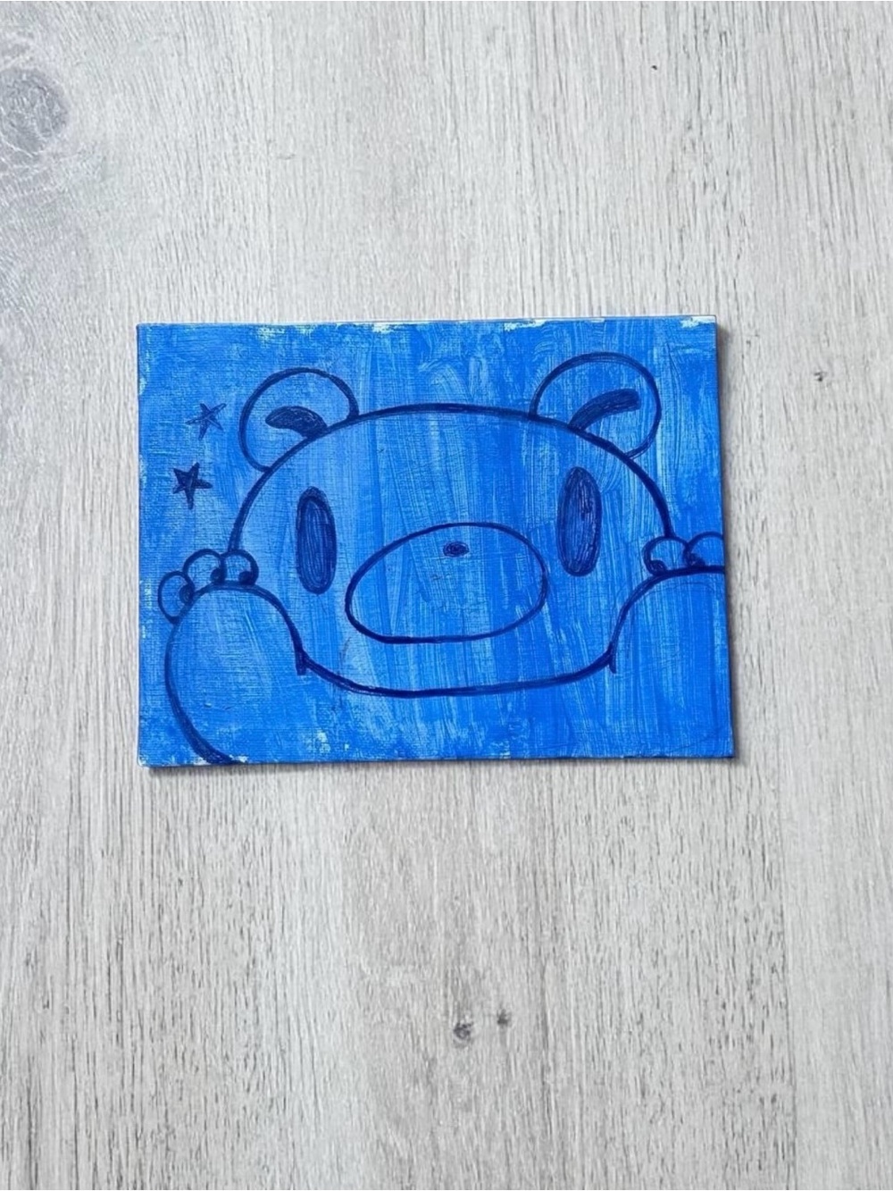 Hand-Painted Blue Bear Canvas Art